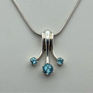 Sterling Silver Genuine Blue Topaz Triple Drop Pendant Snake Chain